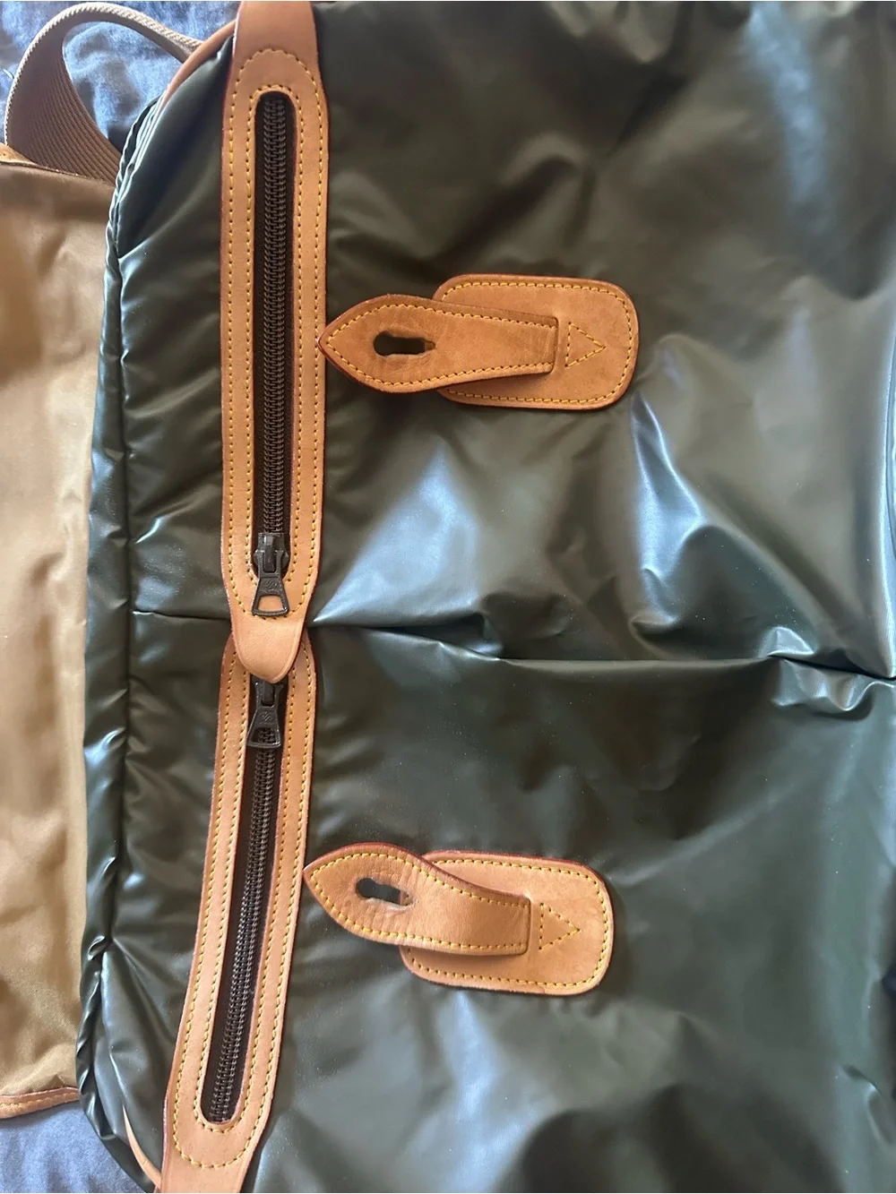 Hunting World Olive Green Nylon Messenger Bag with Tan Leather Trim
